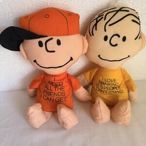 Vintage 10” Peanuts Stuffed Dolls "Linus I Love..." Charlie Brown " I Need..."